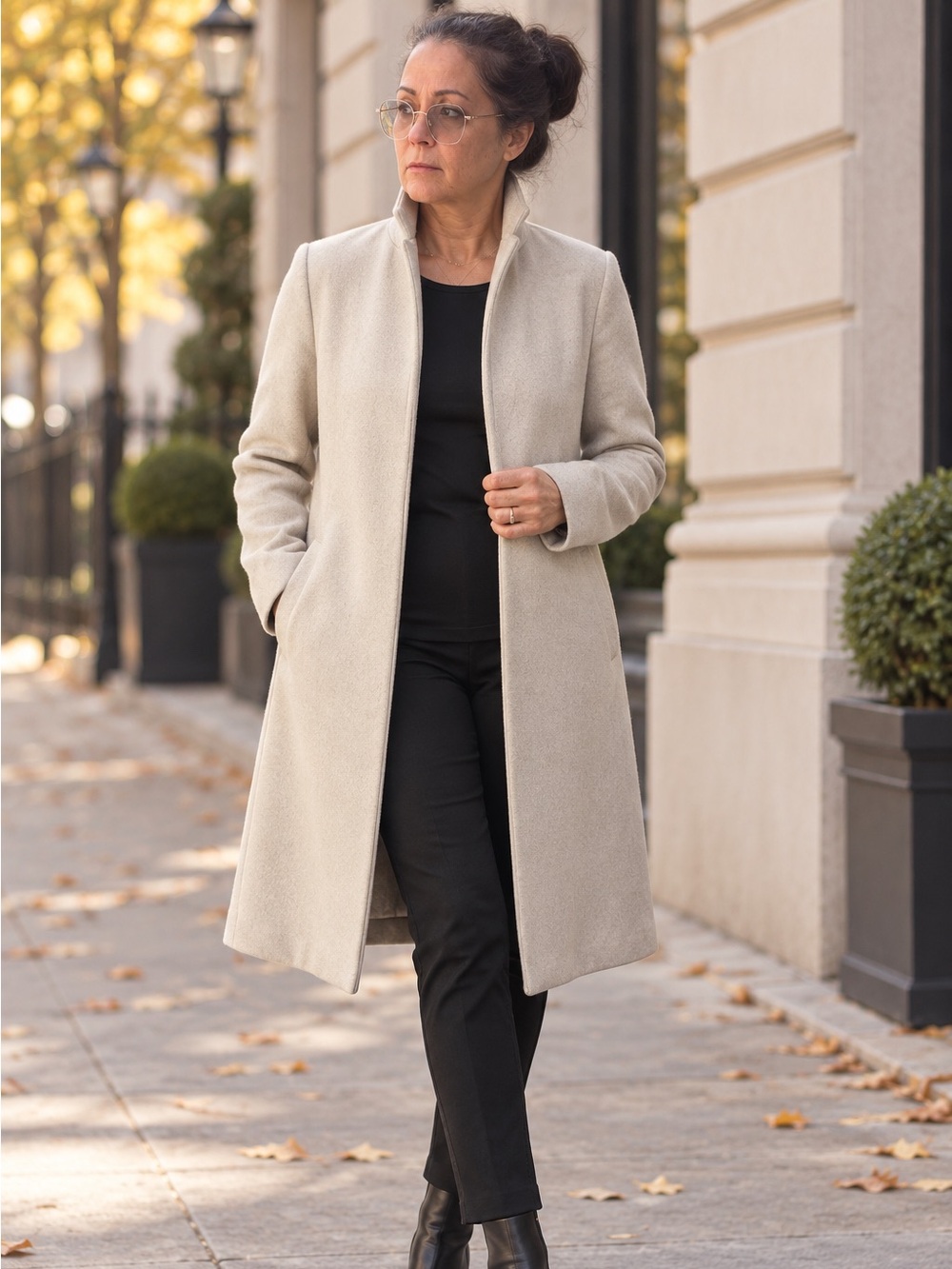 Zara Long Open-Front Coat with Stand Collar – Size S